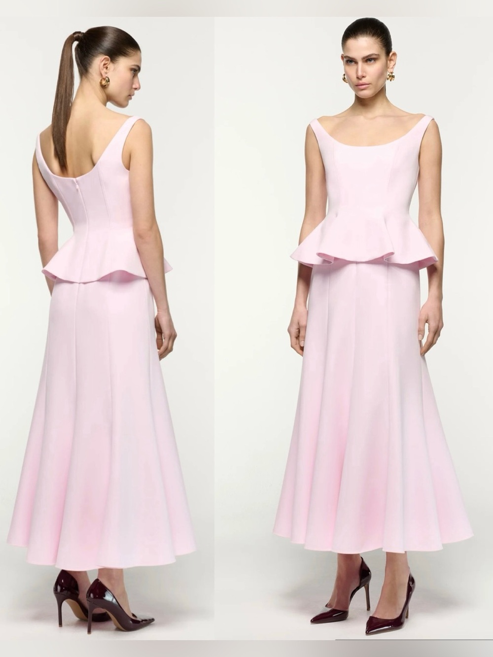 Roland Mouret Crepe Peplum Sleeveless Pink Midi Dress. Size 2